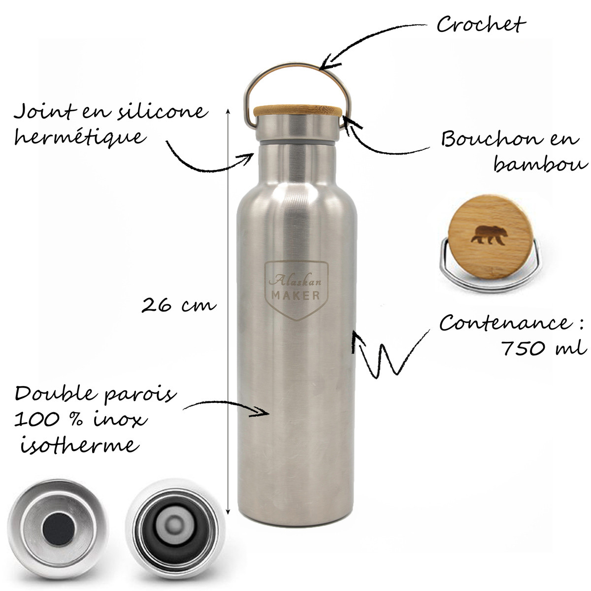Gourde Isotherme Acier inoxydable - Gourde éco-responsable - BAMBAW