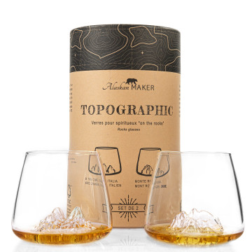 Set of 2 Topographic Glasses : Tre Cime di Lavaredo & Monte Rosa